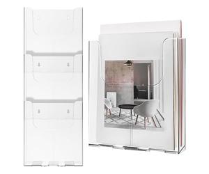IDEANATEGRATE Transparent Porte-brochures Mural 4 Pièces A4 en Acrylique | Installation Murale Simple, Design Vertical à Dos Plat, Visibilité Claire des Documents, Matériel Inclus