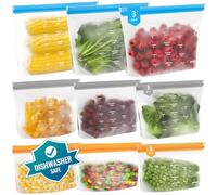 IDEATECH Lot De 9 Sacs Congelation Réutilisables Avec Zip, Sans BPA, Lavables, Sacs Alimentaires Sachet Silicone Grand Format Pour La Conservation Congélateur