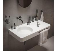 Ideavit Solidbrio Lavabo 90x48x10cm rectangulaire 0 trous de robinet 1 cuve avec porte-serviettes Solid surface blanc 281622