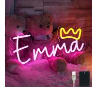 iDecomart Enseigne au néon avec nom Emma - Applique murale DEL rose à intensité variable, alimentation par USB, piles de 40,6 cm, décoration de chambre de fille et cadeau d'anniversaire
