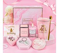Idee Cadeau Anniversaire Femme 40 Ans, Ensemble de 6 Pièces, Tasse à Café, Aromathérapie, Boule de Sel de Bain, Porteclés, Carte de Voeux, Coffret Cadeau pour Femme,Sœur