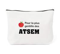 Idee Cadeau Atsem D'école Fin D'année,Merci Atsem Cadeau Maîtresse Fin D'année,Cadeaux Maitresse Prof pour Institutrice Départ Retraite Maîtresse Original Noel Noël Anniversaire,Pochette Maquillage