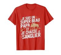 Idée Cadeau Beau Papa Chasseur Sanglier Chasse Homme Humour T-Shirt, Homme, Rouge, S