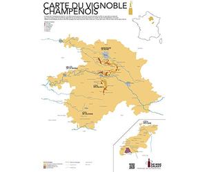 IDEE CADEAU : Carte imprimée du vignoble de Champagne (Format Standard 50x70cm) | Affiche Murale sur le vin de Champagne | Poster avec Carte des vins de Champagne
