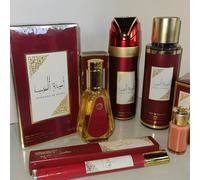 Idée cadeau de fin d'année - 6 pièces - Eau de Parfum, Coffret de Luxe en Rouge et Or, Collection Arabe, Parfum Oriental Premium 100% authentique - 1 paquet de lingettes intime offert