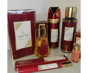 Idée cadeau de fin d'année - 6 pièces - Eau de Parfum, Coffret de Luxe en Rouge et Or, Collection Arabe, Parfum Oriental Premium 100% authentique - 1 paquet de lingettes intime offert
