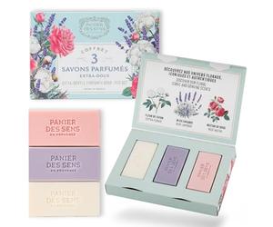 Idée Cadeau Femme - Panier des Sens - Coffret Cadeau Petit Budget - Coffret 3 Savons - Savon Main Karité Coton, Rose & Lavande - Cadeau Noel & Anniversaire - 97% d’Ingrédients Naturels - 3x100g