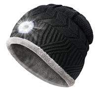 Idee Cadeau Homme Bonnet LED - Cadeau Noel Homme Original Cadeau Motard Pecheur, Bonnet Hiver Lampe Frontale Cadeaux pour Homme, Idée Cadeau Papa Homme Original Utile Cadeau, Noir, Taille Unique