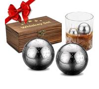 Idee Cadeau Homme Noel 2024 Glacon Reutilisable INOX Ensemble de Coffret Pierre Whisky pour Papa, Mari, Frère, Lui, Whiskey Boule de Glace pour Rhum, Nouvelle Année, Fete des Peres, Stocking Stuffer