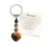 Idee Cadeau Homme Porte Clef Coeur Oeil de Tigre Bijoux de Sac Accessoires | Cadeau Anniversaire Noël Fêtes des Pères Grands-pères pour Papa Papy Beau-père Tonton Parrain Frère Fils