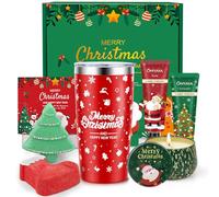 Idee Cadeau Noël Femme, 7 pièces Coffret Cadeau Femme Noël: 2 Crèmes Mains, 1 Bougie Parfumées, 2 Bombes de bain, 1 Mug (600 ML), 1 Carte de vœux, Cadeaux Noel pour Femmes Anniversaire Saint-Valentin