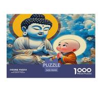 Idée cadeau originale : puzzle de 1000 pièces pour adultes représentant une statue de Bouddha et un petit moine. Jeu de puzzle difficile et stimulant, idéal pour décorer un mur. Dimensions : 70x50 cm.