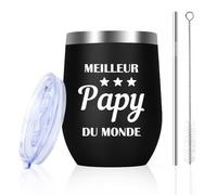 Idee Cadeau Papy Noel Original Cadeaux Anniversaire Papi Noël Cadeau Grand Pere Grand Parent Famille Maison Retraite Homme 355ml Tasse à Café En Acier Inoxydable Verre a Vin Avec Paille Fête Des Pères