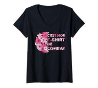 Idée Cadeau Soutien Cancer Ruban Rose Cancer Du Sein Combat T-Shirt avec Col en V