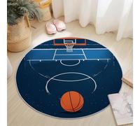 Idée Cadeau Sport, Tapis Rond de Salon de 80 cm en Forme de Terrain de Basket. Parfait pour décorer Une Chambre de garçon ou de Joueur. Flanelle Douce Lavable avec Dos antidérapant.
