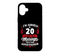 Idée Humour Blague Couple J’AI Survécu à 20 Ans de Mariage Coque pour iPhone 16 Plus
