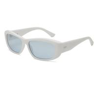 IDEE Lunettes de soleil 100 % protégées contre les UV pour femme avec monture en polycarbonate blanc brillant | Taille - L avec verres bleus, bleu, 57