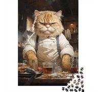 Idée Noël Adulte Big Fat Chef Cook Cat Puzzle en Bois, 1000 pièces