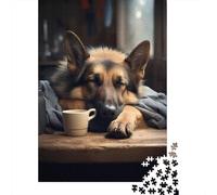 Idée Noël Adulte German Shepherd Coffee Dog Puzzle en Bois, 1000 pièces | Pour jouer seul ou partager un moment en famille : ce puzzle 1000 pièces adulte se prête aux après-midis tranquilles.