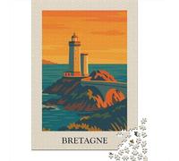 Idée Noël Bretagne Lighthouse Travel Poster Puzzle en Bois, 1000 pièces