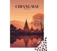 Idée Noël Chiang Mai Thailand Travel Poster Puzzle en Bois, 1000 pièces