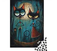 Idée Noël Midnight Whiskers Steampunk Cat Duo Puzzle en Bois, 1000 pièces