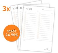ideen.kollektiv - Set de 3 blocs A5 de listes de choses à faire avec/sans emploi du temps - listes de tâches pour carnet à anneaux, organiseur à anneaux & Bullet Journaling (sans emploi du temps)