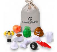 ideen.kollektiv Set de balles de modération 11 pièces : designs variés pour le coaching, le team building et la pensée créative avec sac en coton de qualité V.2