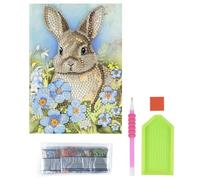 Ideen mit Herz Carte de vœux Diamond Painting - Format B6 (11,5 x 16,5 cm) - 370 g/m² - Avec enveloppe et outils - Motif lapin avec fleurs bleues