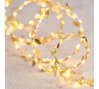 Ideen mit Herz Chaîne lumineuse à fil LED | feuilles dorées | 100 LED | longueur 1,80 m | décoration automne et hiver | minuterie incluse