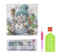 Ideen mit Herz Diamond Painting Carte de vœux, 16 x 16 cm, 370 g/m², avec enveloppe et outils, motif de bonhomme de neige avec bonnet de caniche