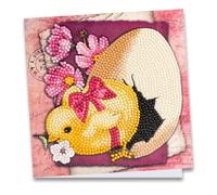 Ideen mit Herz Diamond Painting Carte de vœux, 16 x 16 cm, 370 g/m², avec enveloppe et outils, motif poussin avec œuf et fleurs fuchsia