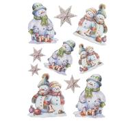 Ideen mit Herz Feuille d'autocollants - 3D - En relief - Gaufrage de qualité supérieure avec effet 3D - Feuille DIN A4 avec différents motifs (famille de bonhommes de neige 01)