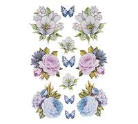 Ideen mit Herz - Feuille d'autocollants - 3D - En relief - Gaufrage de qualité supérieure avec effet 3D - Feuille DIN A4 avec différents motifs (fleurs bleues 03)