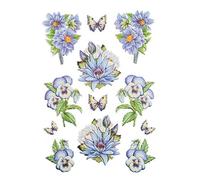 Ideen mit Herz - Feuille d'autocollants - 3D - En relief - Gaufrage de qualité supérieure avec effet 3D - Feuille DIN A4 avec différents motifs (fleurs bleues 01)