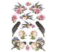 Ideen mit Herz - Feuille d'autocollants - 3D - En relief - Gaufrage de qualité supérieure avec effet 3D - Feuille DIN A4 avec différents motifs (salutations de roses vintage 1)