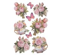 Ideen mit Herz - Feuille d'autocollants - 3D - En relief - Gaufrage de qualité supérieure avec effet 3D - Images de fenêtre - Scrapbooking - Feuille DIN A4 avec de nombreux motifs (fleurs en tasse 8)