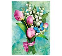 Ideen mit Herz Kit de peinture diamant 5D - Motif : 35 x 25 cm - Toile : 30 x 40 cm - Pierres rondes - Accessoires inclus - Plusieurs images au choix (muguet et tulipes