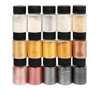 Ideen mit Herz Lot de 15 pigments de couleur à effet métallique - Idéal pour mélanger avec de la résine, de la résine époxy, de la cire de bougie, comme colorant savon - 10 g chacun (série précieuse