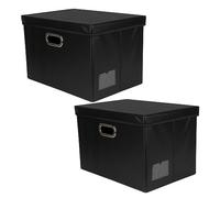 Ideen mit Herz Lot de 2 Boîtes de Rangement Caisse avec Couvercle, Grandes, Pliables, Noir, Aspect Cuir, 42 x 30 x 29 cm