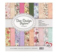 Ideen mit Herz Papiers décoratifs Duo-Design | Bloc de 20 Feuilles de Papier Craft | 25 x 25 cm | 250g/m² | imprimées Recto-Verso | Papier Dessin à Motifs | idéal pour Scrapbooking (Vintage 02)
