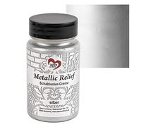 Ideen mit Herz Pochoir Crème métallisée à relief | Pâte à structure fine | Peinture pour pochoir | 90 ml | À base d'eau (argenté)