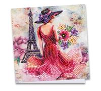 Idées avec Coeur Idées avec Coeur Diamond Painting Carte de vœux | 16 cm x 16 cm | 370 g/m² | INCL. enveloppe & Outils (Motif Dames avec Tour Eiffel)