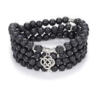 Idées cadeaux celtiques 108 perles de pierre mala bracelet collier en cristal avec noeud infini porte-bonheur (Lave noire (Black Lava))