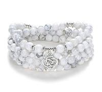 Idées cadeaux celtiques 108 perles de pierre mala bracelet collier en cristal avec noeud infini porte-bonheur (Howlite blanche (White Howlite))