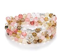 Idées cadeaux celtiques 108 perles de pierre mala bracelet collier en cristal avec noeud infini porte-bonheur (Tourmaline Rose Pastèque (Pink Watermelon Tourmaline))