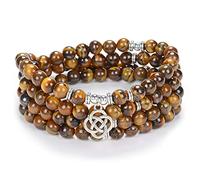 Idées cadeaux celtiques 108 perles de pierre mala bracelet collier en cristal avec noeud infini porte-bonheur (Oeil de tigre brun (Brown Tiger Eye))