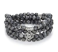 Idées cadeaux celtiques 108 perles de pierre mala bracelet collier en cristal avec noeud infini porte-bonheur (Labradorite noire (Black Labradorite))