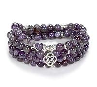 Idées cadeaux celtiques 108 perles de pierre mala bracelet collier en cristal avec noeud infini porte-bonheur (Améthyste violette (Purple Amethyst))