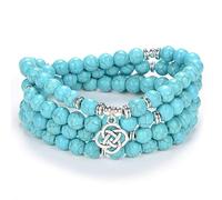 Idées cadeaux celtiques 108 perles de pierre mala bracelet collier en cristal avec noeud infini porte-bonheur (Vert Turquoise (Green Turquoise))